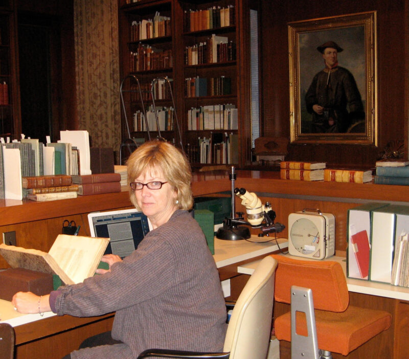 Karen Beil doing research at Hunt Library